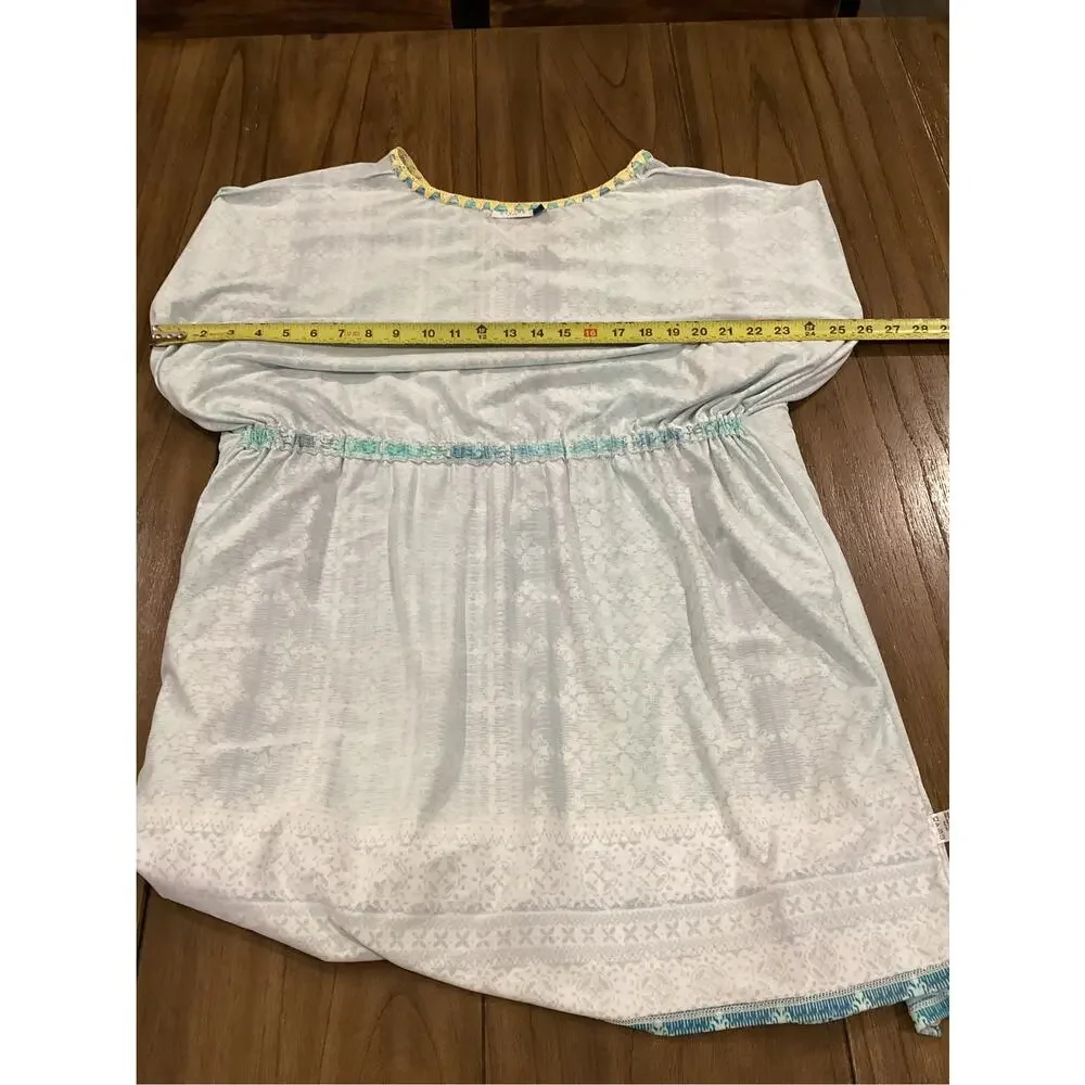 Cabana life blue geo patterned caftan beach cover up tunic dress  L/XL